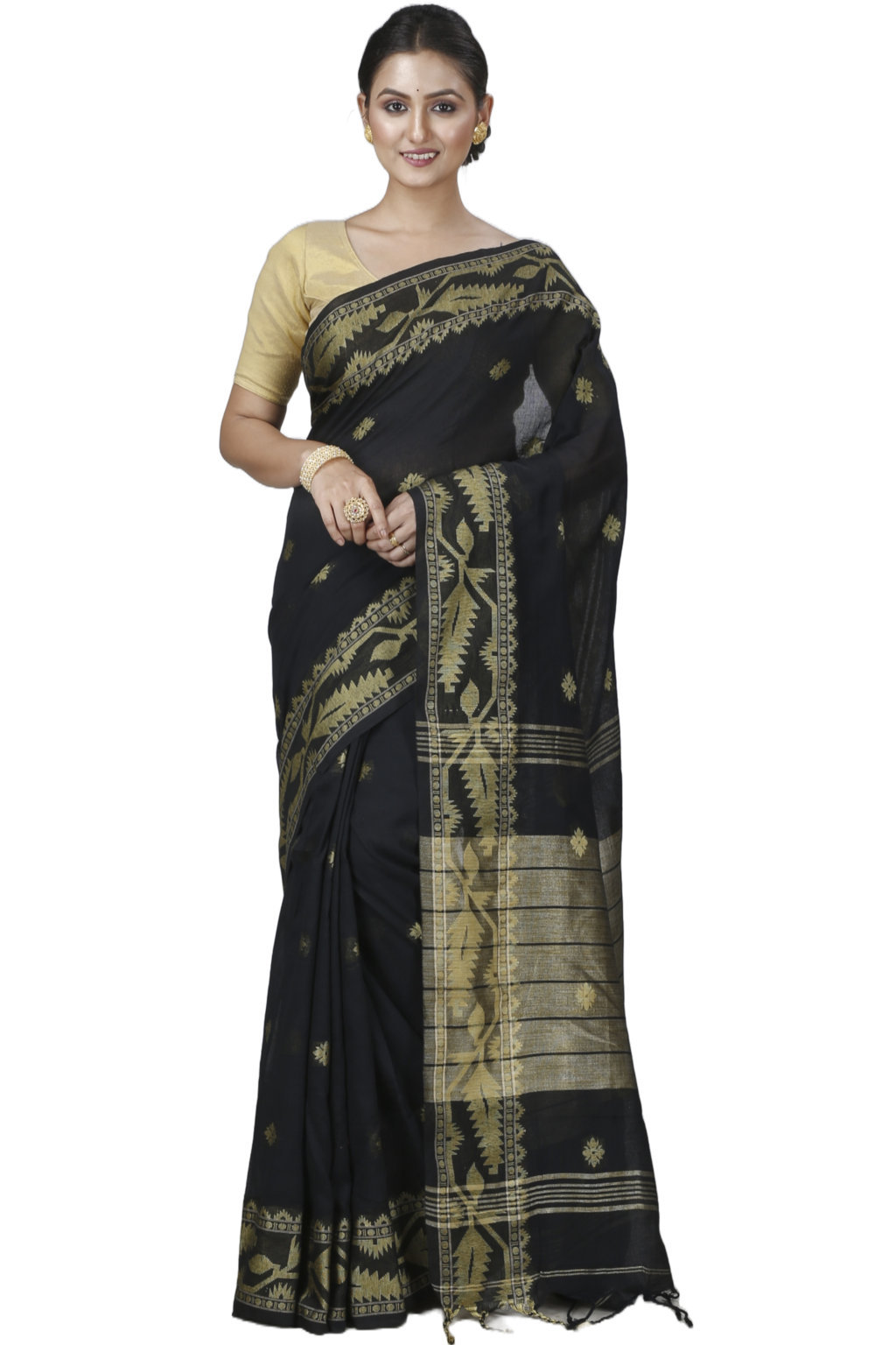 Black Pure Cotton Tuma Hand Loom Saree (1193)